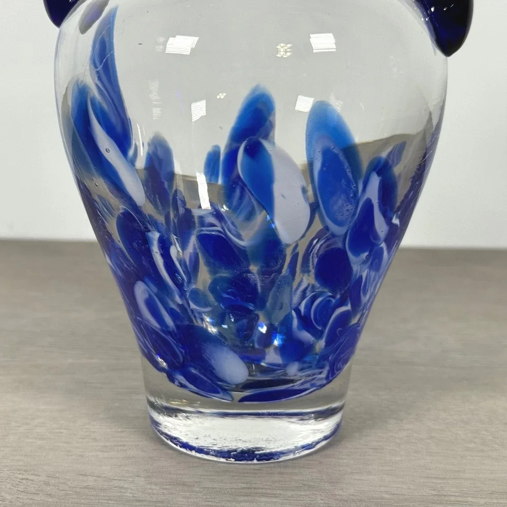 Vintage Italian Art Glass Vase Blue White Pulled Decoration Cobalt Handles 7.5